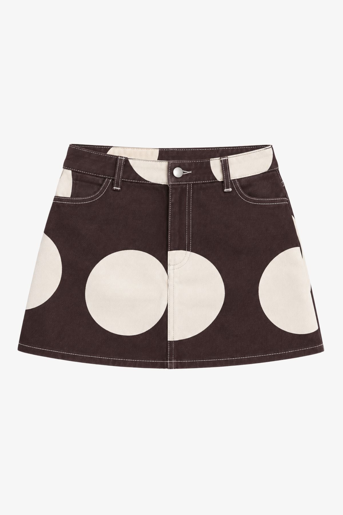 Polka Dot Denim Mini Skirt