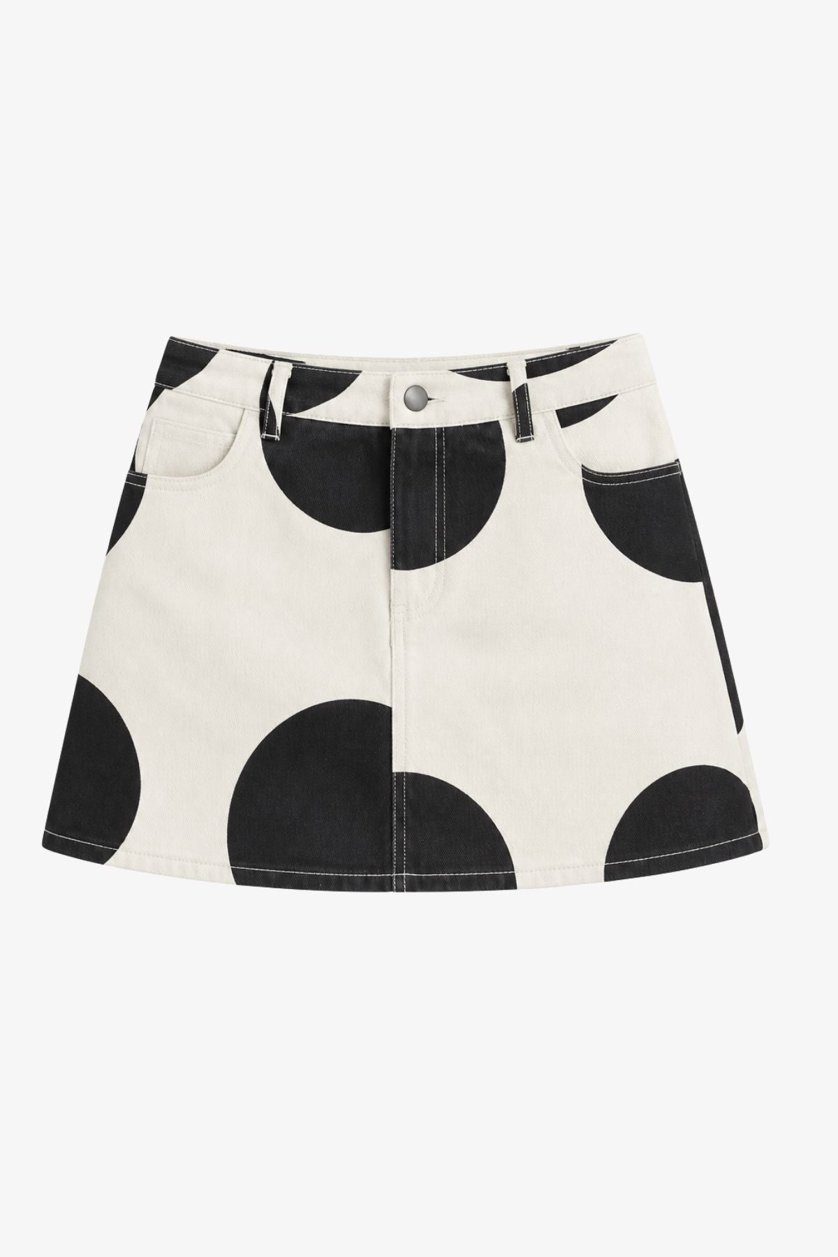Polka Dot Denim Mini Skirt