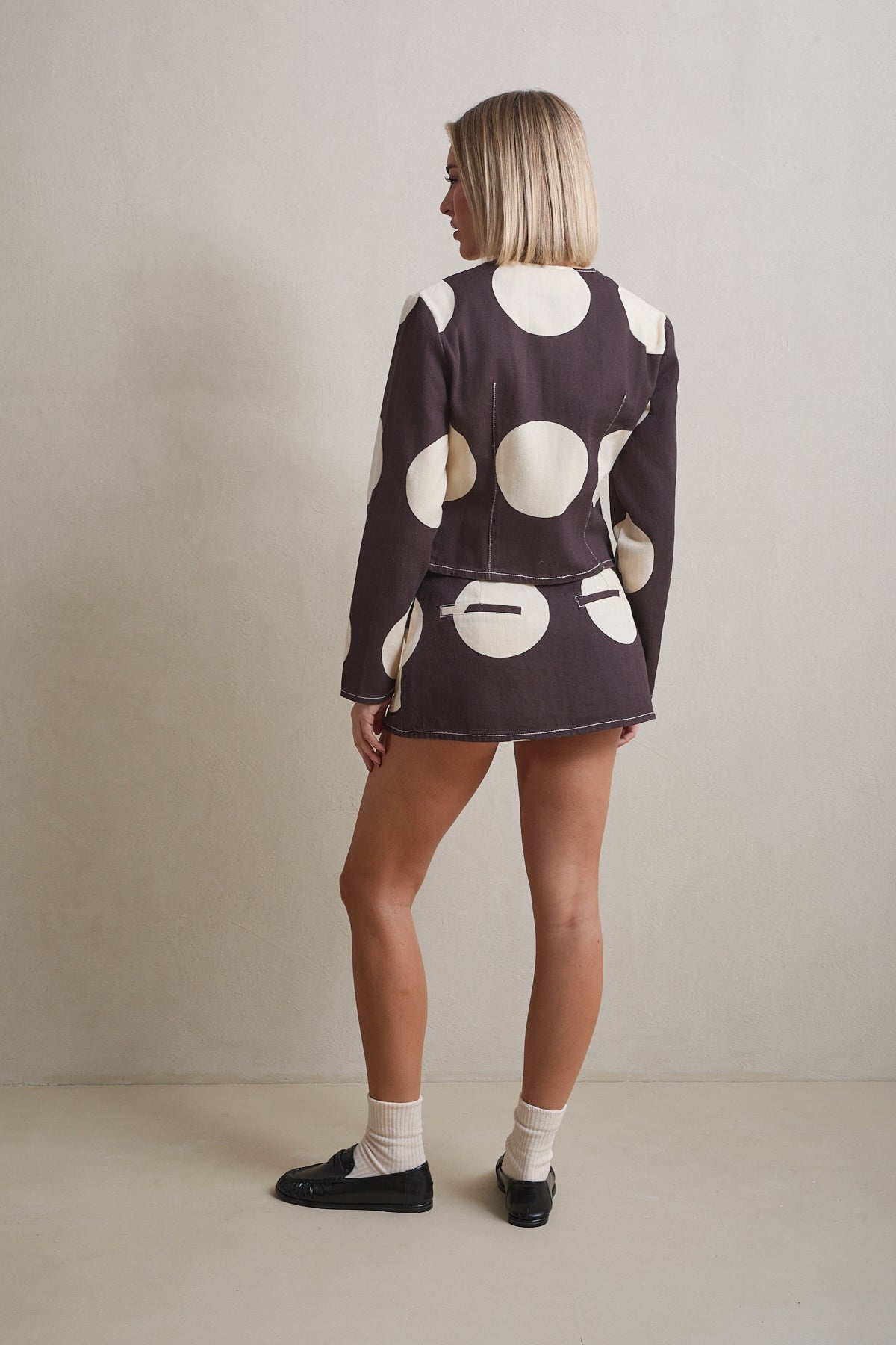 Polka Dot Denim Mini Skirt